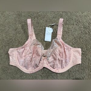ELOMI Lucie Side Support Lace Plunge Underwire Bra Sz 36DD New EL4490 Pale Blush